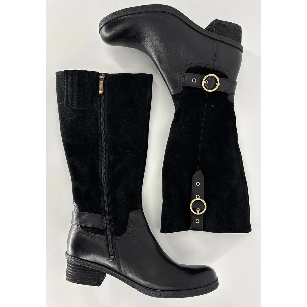 Dansko Dawn Waterproof Tall Boots Black Women Size 41 Leather Suede Buckle